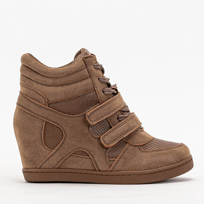 Mergaičių rudi sportbačiai ant kambarinio pleišto Janomi- Shoes
