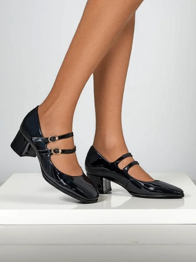 Royalfashion Лакированные женские туфли на толстом каблуке с ремешками Weyy