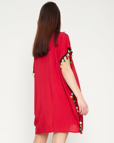 Бордовая женская летняя пляжная туника с бахромой - Одежда