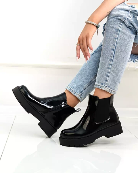 Royalfashion Черные лакированные женские сапоги без каблука Glossy Chic
