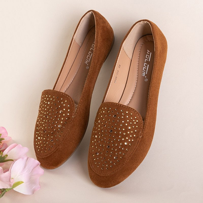 Коричневые женские лоферы со стразами Felisa