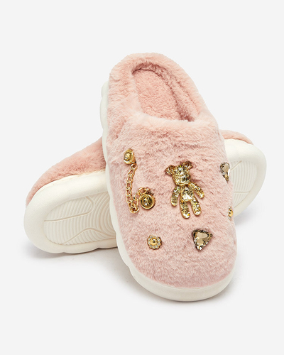 Royalfashion Розовые женские меховые тапочки с орнаментом Erserra