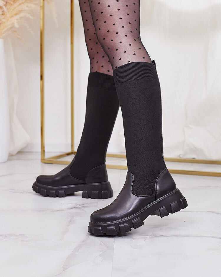 Royalfashion Черные женские сапоги-слипы по колено Sennosea