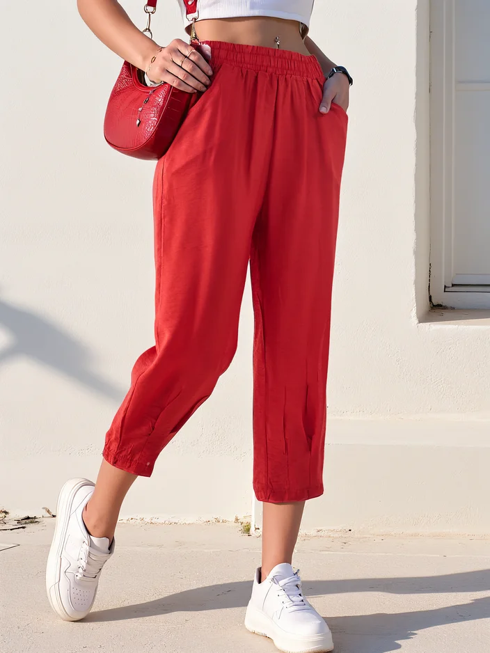 Королевская мода Прямые женские брюки из ткани 7/8