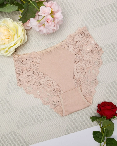 Smėlio spalvos moteriškos kelnaitės su nėriniais - Apatinis trikotažas