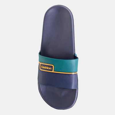 Темно-синие мужские резиновые шлепанцы с зеленой вставкой Maxo