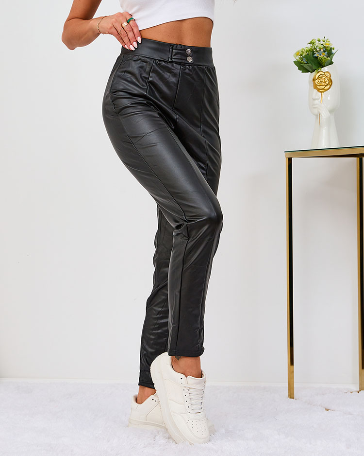 "Royalfashion" Laisvos moteriškos kelnės iš ekologiškos odos, juodos spalvos