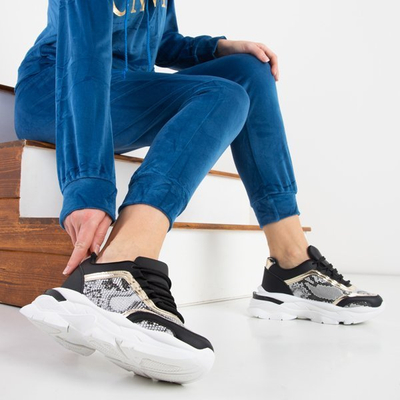 Juodi moteriški sportiniai bateliai su įspaudais a'la gyvatės oda Botar - Avalynė