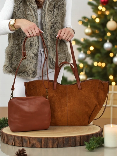 Женская сумка-шоппер из экозамши с маленькой сумочкой из экокожи в комплекте 2в1 Elinea