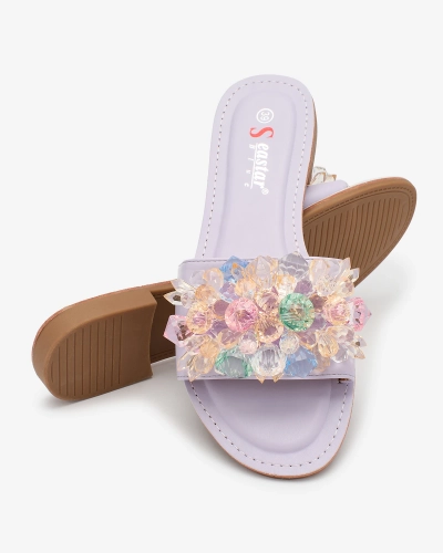 "Royalfashion" Violetinės moteriškos basutės su spalvotais kristalais "Bling Breeze"