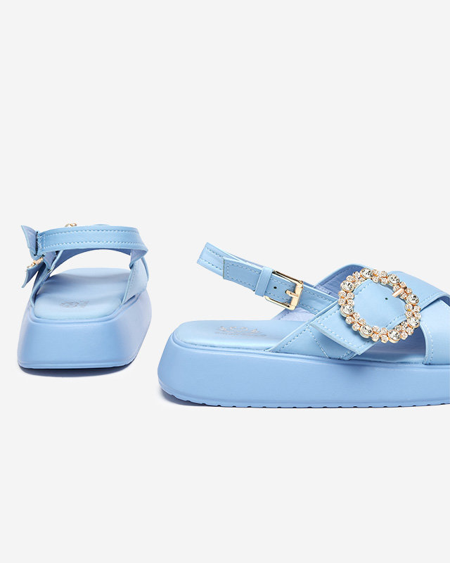 OUTLET Moteriškos mėlynos spalvos audinio basutės plokščiu padu Senire - Avalynė