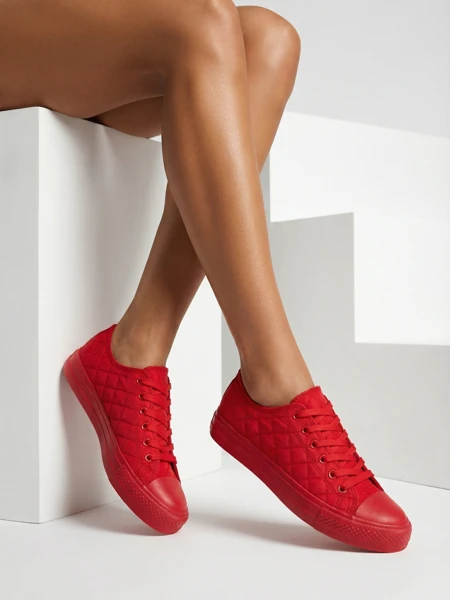 Moteriški laisvalaikio bateliai „Stella“ raudoni medžiaginiai sportiniai vasarai