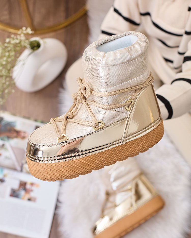 Royalfashion Moteriški auksiniai nėriniuoti sniego batai Yevnoie