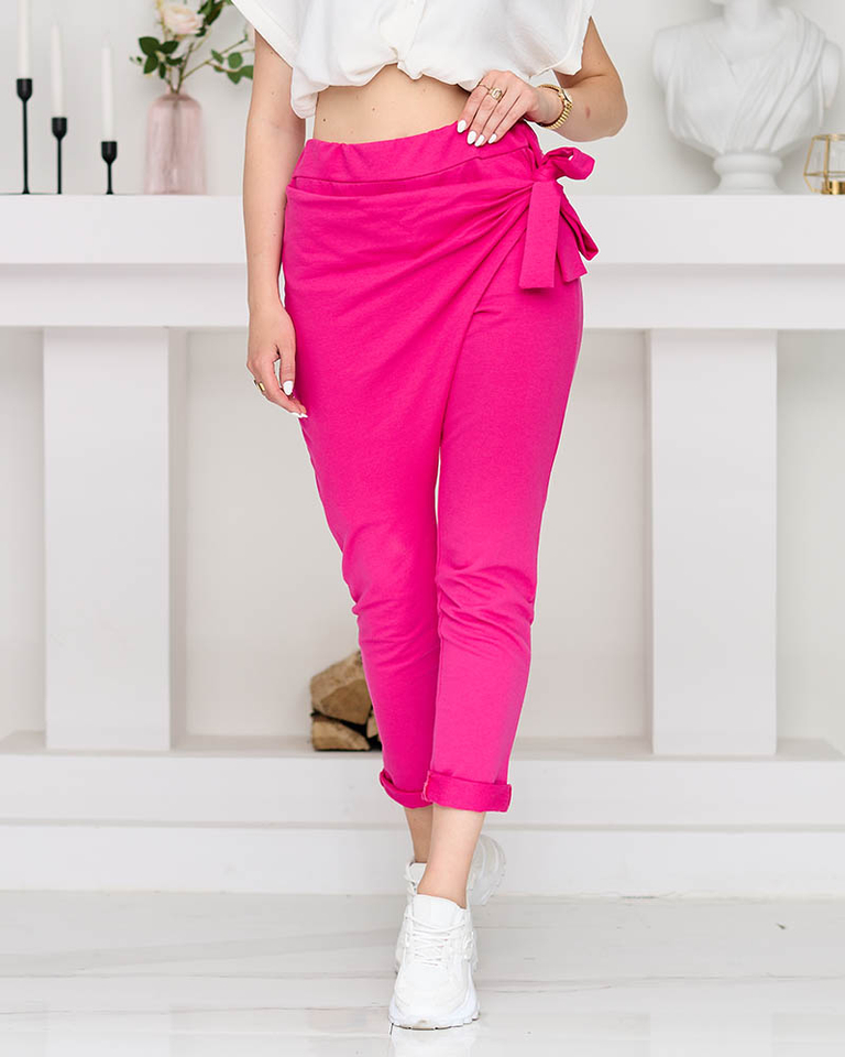 Fuksijos spalvos moteriškos sportinės kelnės su kloste ir įrišimu - Drabužiai