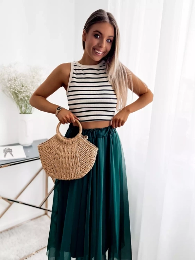 "Royalfashion" Tamsiai žalias moteriškas dvisluoksnis midi sijonas