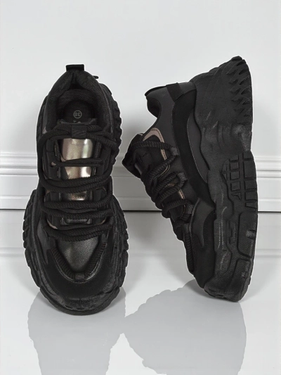 Aurelia Nero – Damskie Sneakersy Chunky ze Skóry Ekologicznej Czarne 6,5 cm