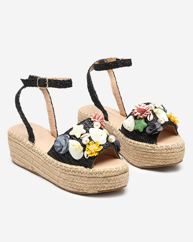 Босоножки женские черные а-ля эспадрильи с декоративным верхом Soramis - Обувь