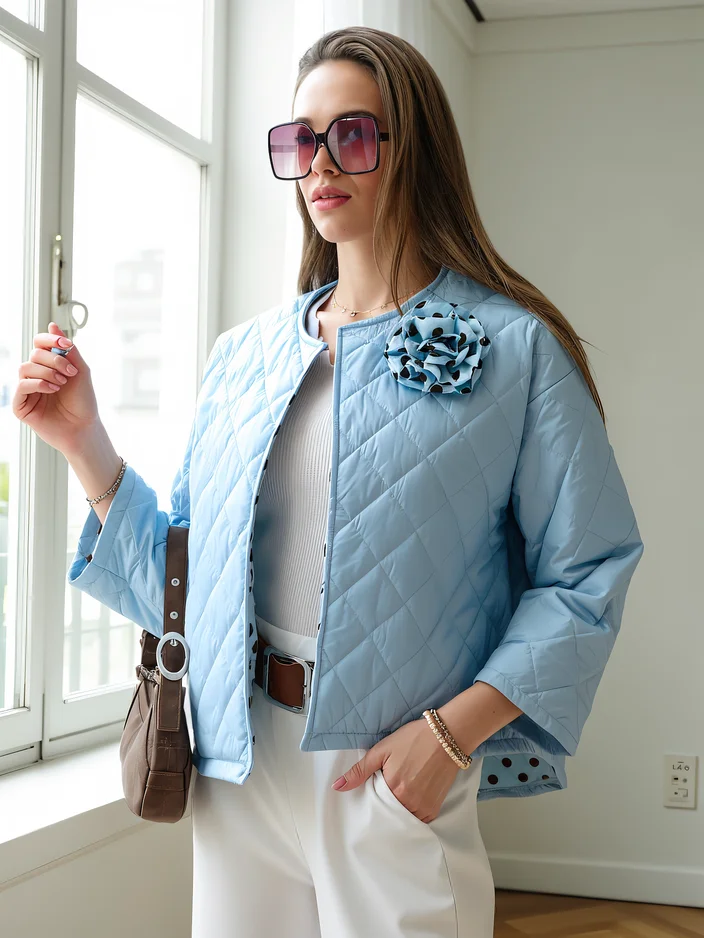 Royalfashion pavasario moterų pereinamasis švarkas su gėlių ir taškų pamušalu