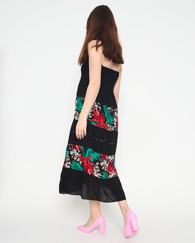 Moteriška juoda gėlėta midi suknelė - Drabužiai
