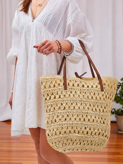 Royalfashion Didelė moteriška rankinė iš šiaudų. Natūrali. Klasikinė.