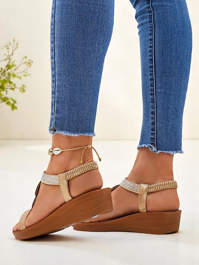 Aurelia Royalfashion Women's Wedge Sandals Gold Eco-Leather