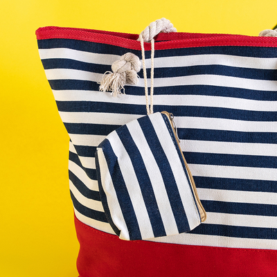 Raudonos spalvos dryžuotas moteriškas paplūdimio krepšys - Rankinės