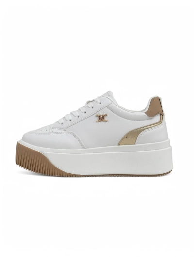 Moteriški sportbačiai Arianna Bianco ant 5 cm ekologiškos odos platformos