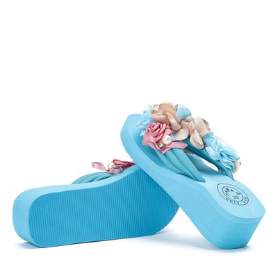 Синие тапочки на танкетке с цветами Парри - Обувь