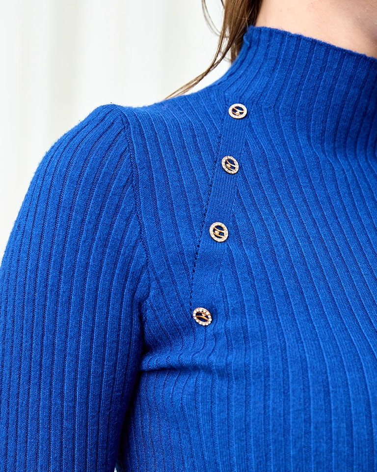 Royalfashion Женский кобальтовый свитер с золотыми пуговицами