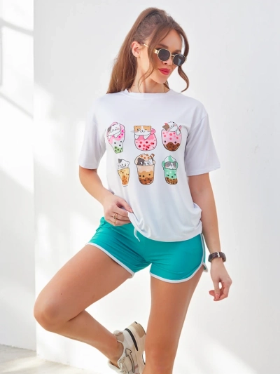 Спортивный комплект Royalfashion для женщин с футболкой и шортами Kitty Cat