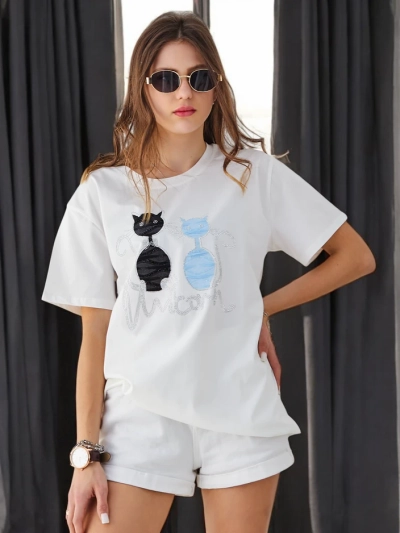 Royalfashion Женская хлопковая футболка с котами