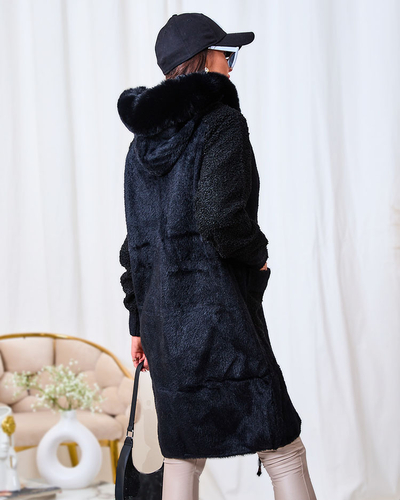 Royalfashion Черное женское пальто с имитацией меха
