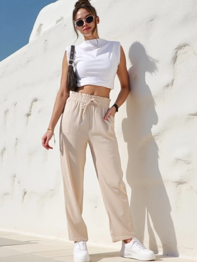 Royalfashion Paprastos moteriškos audinės kelnės