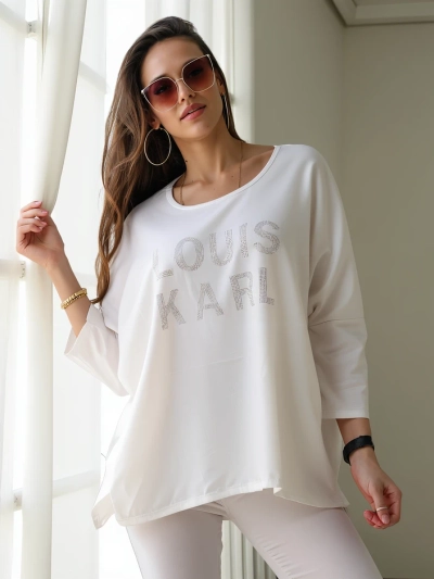 Royalfashion Moteriška viskozinė blusa su deimantų užrašais