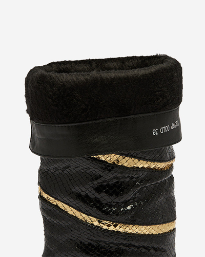 Juodos ir auksinės spalvos moteriški bateliai su įspaustomis juostelėmis Felifea- Avalynė