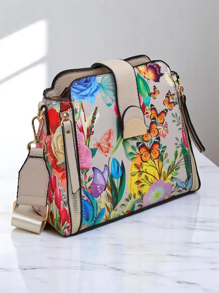 Royalfashion Maža gėlių moterų rankinė, pagaminta iš ekokožos