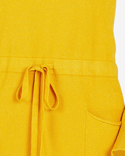 Горчичный женский свитер-туника с капюшоном 