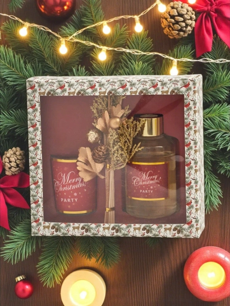 Rinkinys: Kalėdiniai kvapniosios lazdelės ir žvakė „Merry Christmas“