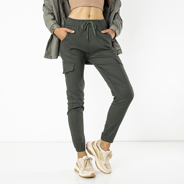 Tamsiai žalios moteriškos kelnės su kišenėmis - Drabužiai