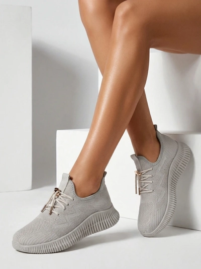 Aurelia Beige Royalfashion – Beige Women's Cloth Lace-Up Sneakers