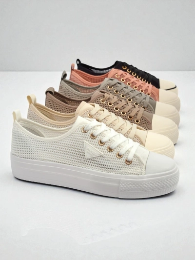 Women's White Ariadne Mesh Sneakers - Breathable Flat Sole Sneakers
