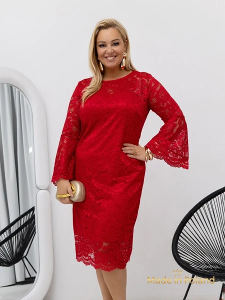 Nėriniuota moteriška midi suknelė su plačiomis rankovėmis Kiss Star