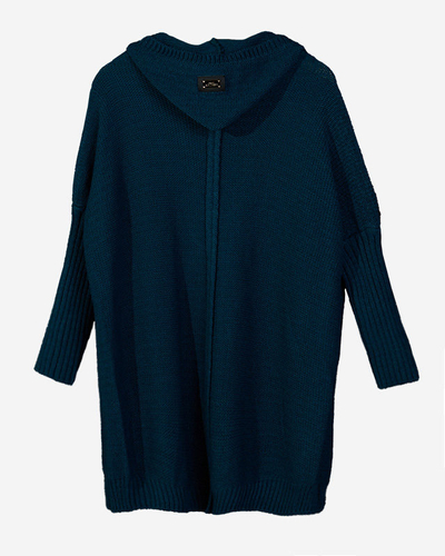 Бирюзовый женский длинный кардиган с капюшоном - Одежда