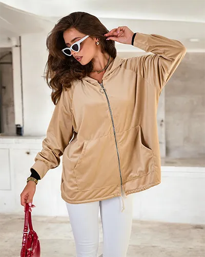 "Royalfashion" moteriškas džemperis be užtrauktuko su gobtuvu