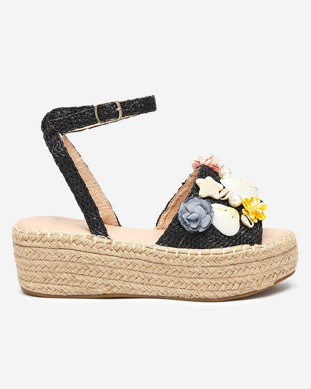Босоножки женские черные а-ля эспадрильи с декоративным верхом Soramis - Обувь