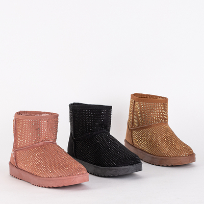 Tamsiai rožiniai moteriški sniego batai su kubiniais cirkoniais Rudis - Avalynė