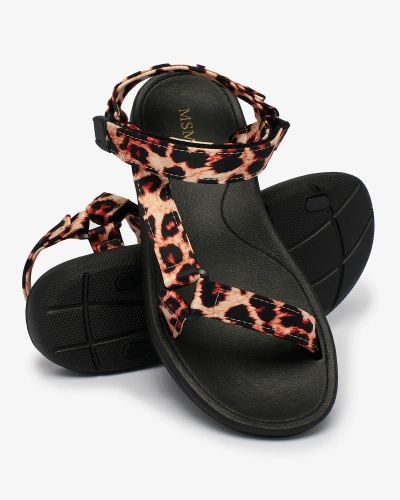 Royalfashion Smėlio spalvos moteriški sandalai su leopardo raštu Leonno