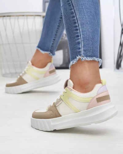 Женские повседневные спортивные туфли из экокожи белого цвета с разноцветными вставками Netiris - Обувь