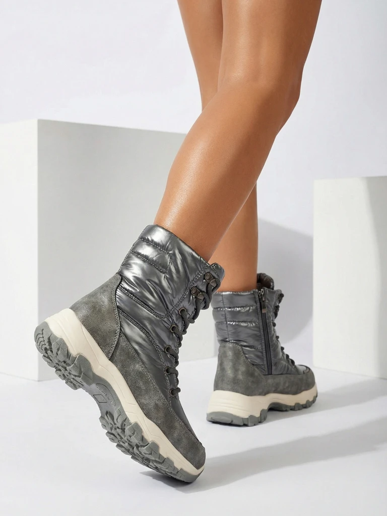 Женские ботинки Aurora серебристые, экологичные, повседневные, для зимы