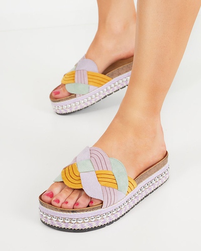 Violetinės moteriškos šlepetės ant storo pado Cekolina - Avalynė